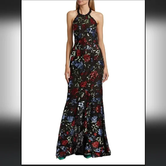 Marchesa Notte Sleeveless Halter Embroidered & Sequin Gown Size 8 Prom - Picture 4 of 15
